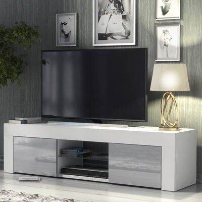 Tv Unit Loom 130Cm - White & Grey Gloss Doors - image 1