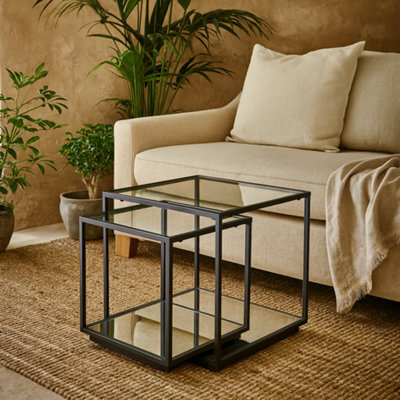 Wyld Haus Sant Antonio Set Of 2 Nesting Side Tables With Glass Tops And Black Metal Frames - image 1