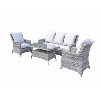 Signature Weave Sarah Wicker 5 Seater Sofa Arm Chair Coffee Table Set Grey - image 1