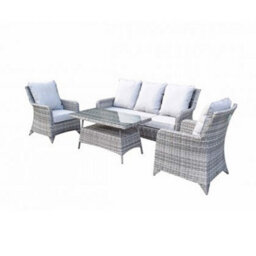Signature Weave Sarah Wicker 5 Seater Sofa Arm Chair Coffee Table Set Grey - thumbnail 1