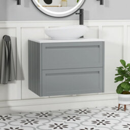Royal Bathrooms Royal Bathroom Elmore 700mm Matt Pebble Grey Wall Mounted Countertop Bathroom Vanity Unit 2 Drawer With Nova Basin - thumbnail 1