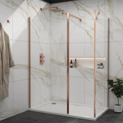 Luxor 2 Sided Walk In Wet Room Fluted Shower Enclosure With 1400 X 800mm Stone Tray - View #11