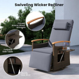 Outdoor Swivel Rattan Recliner Chair Patio Wicker Chaise Lounge Chair - thumbnail 6