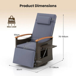 Outdoor Swivel Rattan Recliner Chair Patio Wicker Chaise Lounge Chair - thumbnail 2