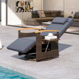 Outdoor Swivel Rattan Recliner Chair Patio Wicker Chaise Lounge Chair - thumbnail 3
