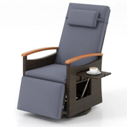 Outdoor Swivel Rattan Recliner Chair Patio Wicker Chaise Lounge Chair - thumbnail 5