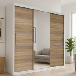 Alba Sliding Wardrobe With Mirror Stylish And Functional Storage Body White Front Sonoma - thumbnail 1