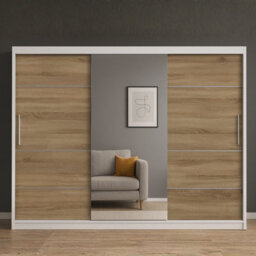 Alba Sliding Wardrobe With Mirror Stylish And Functional Storage Body White Front Sonoma - thumbnail 2