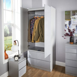 Home Source Lugano Grey 2 Door 2 Drawer Wardrobe High Gloss Door & Drawer Fronts - thumbnail 3