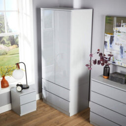 Home Source Lugano Grey 2 Door 2 Drawer Wardrobe High Gloss Door & Drawer Fronts - thumbnail 2