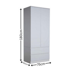 Home Source Lugano Grey 2 Door 2 Drawer Wardrobe High Gloss Door & Drawer Fronts - thumbnail 8