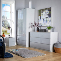 Home Source Lugano Grey 2 Door 2 Drawer Wardrobe High Gloss Door & Drawer Fronts - thumbnail 9