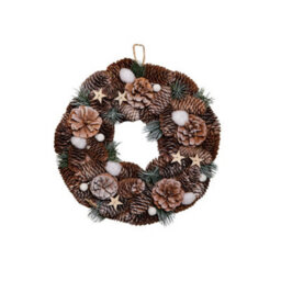 Samuel Alexander 30Cm Frosted Hanging Christmas Wreath With Pine Cones & Wooden Stars - thumbnail 9
