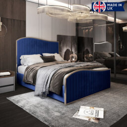Brixton Upholstered Soft Velvet Metal Bed Frame - Blue - thumbnail 5