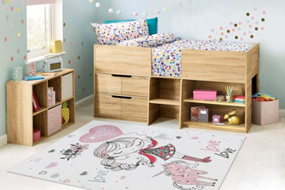 RugsX Bambino 2644 Washing Carpet Little Girl, Unicorn For Children Anti-Slip - White 80X150 Cm - image 1
