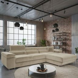 Torezio Mini L Shaped Sofa Bed With Adjustable Headrests Storage Dolfn Mechanism 280X170X70-90Cm Beige Right - thumbnail 2