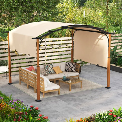 Costway 300 X 360Cm Arched Patio Pergola W/ Retractable Canopy Outdoor Metal Gazebo - image 1