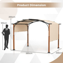 Costway 300 X 360Cm Arched Patio Pergola W/ Retractable Canopy Outdoor Metal Gazebo - thumbnail 3