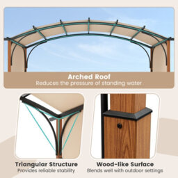 Costway 300 X 360Cm Arched Patio Pergola W/ Retractable Canopy Outdoor Metal Gazebo - thumbnail 8