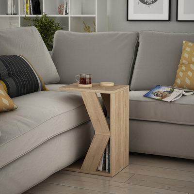 Decortie Naze Modern C-Shape Side End Coffee Table 30Cm Sofa Lap Oak Living Room H 57Cm - image 1