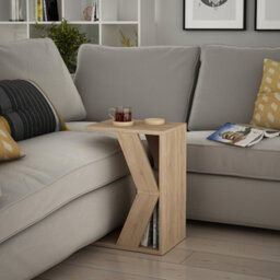 Decortie Naze Modern C-Shape Side End Coffee Table 30Cm Sofa Lap Oak Living Room H 57Cm