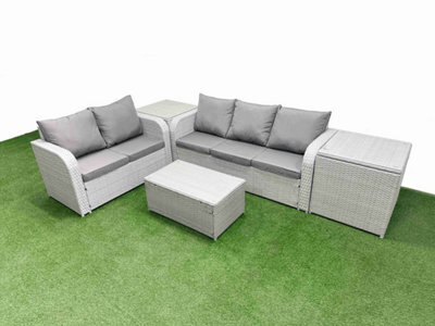 Fimous 5 Seater Pe Rattan Wicker Garden Furniture Set Rectangular Coffee Table 3 Seater Sofa Love Sofa 2 Side Table - image 1
