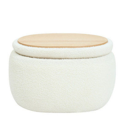 Nordlys White Bouclé Pouf With Storage Vintage Style Living Room - image 1
