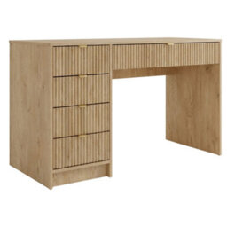 Desk Computer Workstation Tireno Cremona Oak Laminated Wood Mdf Grooved Drawer Fronts Modern Home Office Study Writing Table - thumbnail 2