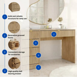 Desk Computer Workstation Tireno Cremona Oak Laminated Wood Mdf Grooved Drawer Fronts Modern Home Office Study Writing Table - thumbnail 5