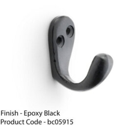 Loops Solid Brass Victorian Single Robe Coat Hook - Wall Mounted Holder Matt Black - thumbnail 2