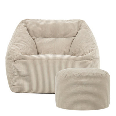 icon Natalia Large Beanbag And Round Footstool Corduroy Natural Beige - image 1
