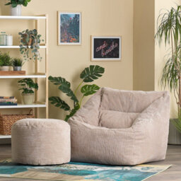 icon Natalia Large Beanbag And Round Footstool Corduroy Natural Beige - thumbnail 2