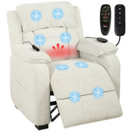 Homcom Power Recliner Chair With Massage And Heat, Spring Seat, Cream White - thumbnail 2