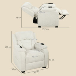 Homcom Power Recliner Chair With Massage And Heat, Spring Seat, Cream White - thumbnail 3