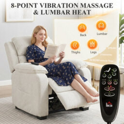 Homcom Power Recliner Chair With Massage And Heat, Spring Seat, Cream White - thumbnail 4