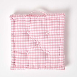 Homescapes Cotton Gingham Check Pink Floor Cushion, 40 X 40 Cm - thumbnail 3