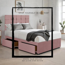 Pink Plush 4Ft6 Double Bed With Matttress  2 Storage Drawers And 20 Inch Cubic Headboard - thumbnail 4