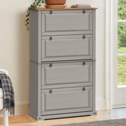 Mercers Furniture Corona Grey Wax 4 Shelf Shoe Rack Chest Hallway Storage Solid Wood Mexican Pine Wooden