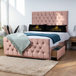 UKBEDFURNITURE Jublie Pink Plush Divan Bed 2 Foot End Drawers With 10 Inch Orthopaedic Mattress & 26 Inch Headboard - thumbnail 1