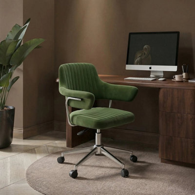 Olive Green Velvet Swivel Office Chair With Arms - image 1
