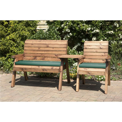 Marlborough Wooden 3 Seat Straight Companion Set With 1 X Bench Cushion Green,1 X Chair Cushion Green & 1 X Fitted Cover - image 1