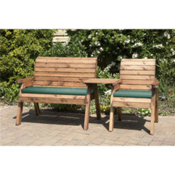 Marlborough Wooden 3 Seat Straight Companion Set With 1 X Bench Cushion Green,1 X Chair Cushion Green & 1 X Fitted Cover - thumbnail 1