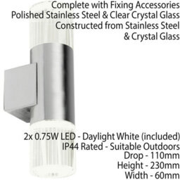 Ip44 Accent Outdoor Led Light Steel Double Glass Up Down Wall Lamp Porch Garden - thumbnail 2