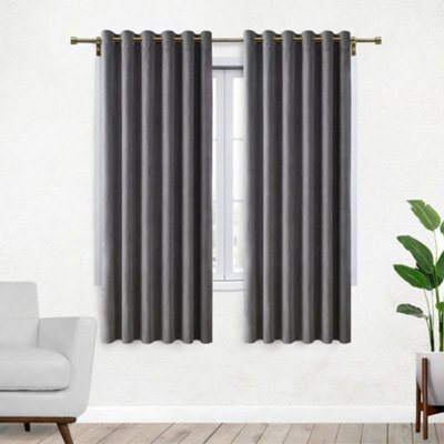 Bedlooms Grey Crushed Velvet Curtains Blackout Thermal Insulated Eyelet Curtain (Pair) 46 X 54 Inches With Tie Back Two - image 1