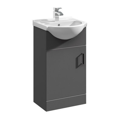 Balterley Modern Floor Standing Bathroom Single Door Vanity And Round Basin Unit - 450mm, Satin Dark Grey, Soft Close Door - image 1