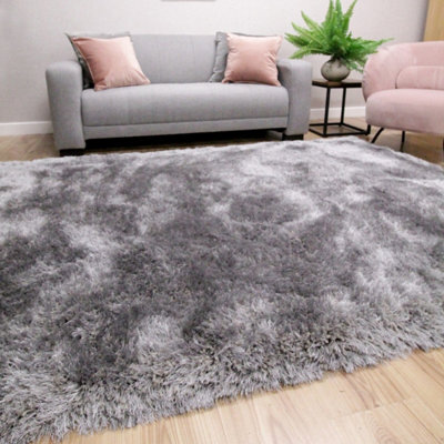 Silver Handmade Luxurious Plain Shaggy Sparkle Easy To Clean Rug For Living Room, Bedroom - 200Cm X 290Cm - image 1