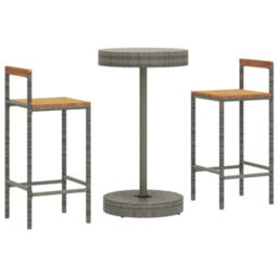 Berkfield 3 Piece Garden Bar Set Grey Poly Rattan&solid Wood Acacia - thumbnail 3