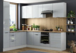 Impact Furniture Corner Kitchen Cabinet Set Light Grey Gloss 12 Unit Left Right Modern Tall Larder Pantry Storage Fitted Kitchen Star - thumbnail 1