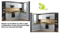 Impact Furniture Corner Kitchen Cabinet Set Light Grey Gloss 12 Unit Left Right Modern Tall Larder Pantry Storage Fitted Kitchen Star - thumbnail 4