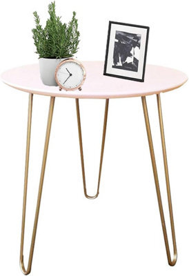 Aamen Blush Round Coffee End Modern Minimalist Triangle Stacking Side Table With Metal Legs - image 1